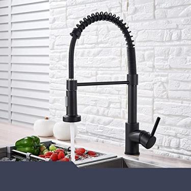 Imagem de Torneira da pia da cozinha preta fosca Torneira da cozinha suspensa Torneira misturadora de manípulo único Torneira misturadora com rotação de 360, preto fosco