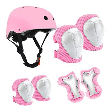 Imagem de Conjunto de equipamento de proteção infantil 7 peças, capacete de patinação, punho, cotovelo, joelheiras, para meninos, meninas, patinete, patins
