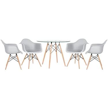 Imagem de Loft7, Kit - Mesa de vidro Eames 100 cm + 4 cadeiras Eiffel Daw cinza claro