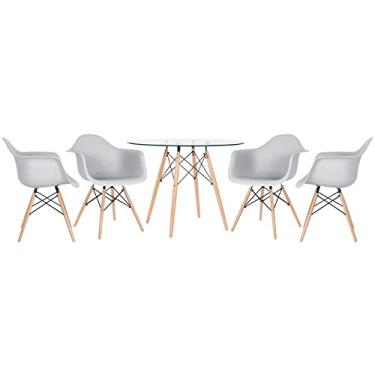 Imagem de Loft7, Kit - Mesa de vidro Eames 100 cm + 4 cadeiras Eiffel Daw cinza claro