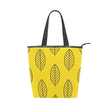 Imagem de Bolsa feminina de lona durável, simples, folhas de outono, amarelo, grande capacidade, sacola de compras