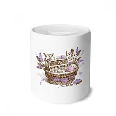 Imagem de DIYthinker Caixa de moedas de cerâmica para presente com pintura de plantas de lavanda caixa de dinheiro porta-moedas presente