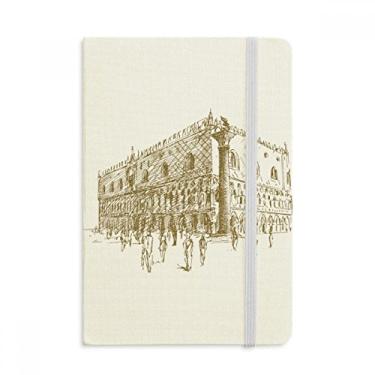 Imagem de Caderno de paisagem com desenho de marco de arquitetura, capa dura de tecido, diário clássico