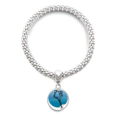 Imagem de DIYthinker Pulseira de prata com ilustração retrô para esportes de inverno com pingente de joia corrente ajustável