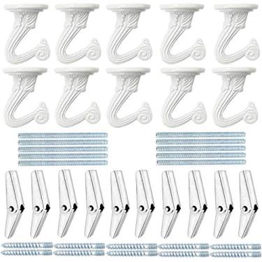 Imagem de 10 conjuntos de ganchos de teto – gancho de balanço resistente com ferragens para pendurar plantas Instalação de teto Cavidade Fixação de parede Branco