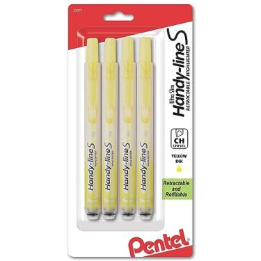 Imagem de Pentel Iluminador retrátil Handy-line S, ponta cinzel, tinta amarela, 4/pacote (SXS15BP4G)