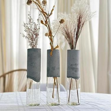 Imagem de Kit 3 Vasos Vasinhos Cachepot Cachepô Decorativo Decoração Interna Ou Externa Feito Artesanalmente De Vidro Transparente E Cimento