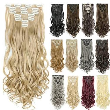 Imagem de IMISSU 7 peças/conjunto de grampo longo encaracolado em extensões de cabelo 16 grampos de extensão de cabelo de cabeça inteira peruca (Loira Mel)
