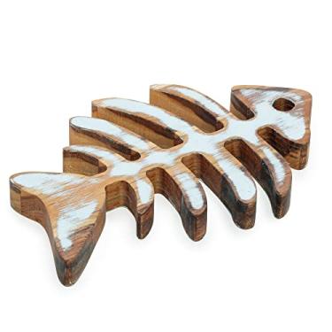 Imagem de Conjunto 2 Descansos para Panela em Madeira Teca Peixe Noronha Azul 22cm x 14cm x 2cm - Wolff Craft