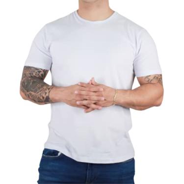 Imagem de Camiseta Básica Lisa Masculina Manga Curta Algodão Slim Fit Cor:Branco;Tamanho:G