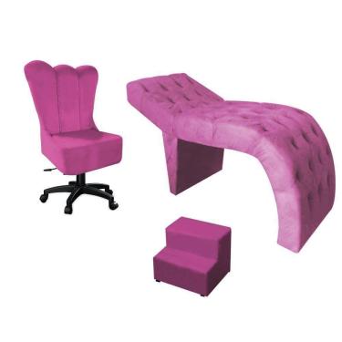 Imagem de Kit Maca Estética Com Cadeira Mocho Giratória E Escadinha Suede Rosa Pink - D House Decor