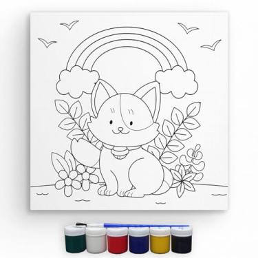 Imagem de Kit Tela Para Pintura Com Tinta E Pincel Canvas 40x40cm (Gato)
