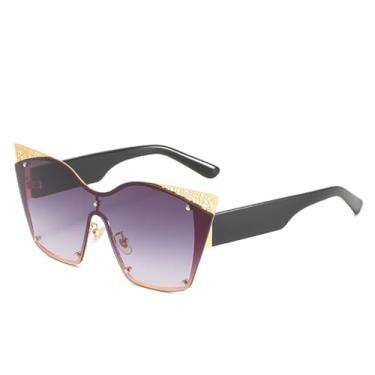 Imagem de Óculos de sol com armação olho de gato recortado com aro dourado feminino óculos de sol de uma peça Wind Street Photo, 4, tamanho único