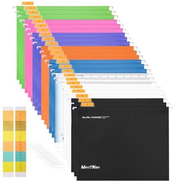 Imagem de Merrynine Pasta de arquivo suspensa tamanho carta 24 peças, organizador de pastas de armário de arquivo de polipropileno com abas e inserções de corte 1/5, organizadores de arquivos para escritório