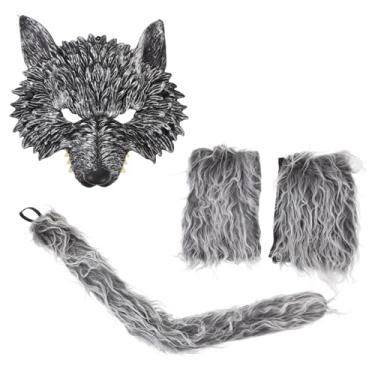 Imagem de Conjunto de fantasia de lobisomem, máscara de cabeça de lobo, luvas e caudas, acessórios de fantasia de lobo realista, fantasia de cosplay de animal para adultos, homens/285