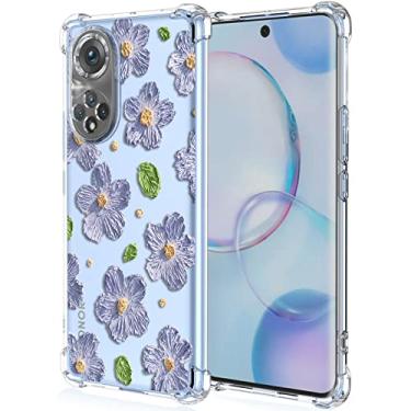 Imagem de XINYEXIN Capa para Sony Xperia 5 IV (6,1 polegadas), capa transparente com estampa de flor de pintura de silicone TPU macio capa fina à prova de choque para meninas e mulheres - violeta