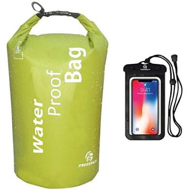 Imagem de (5L, Verde + Caixa a prova d'agua) - Bolsa seca a prova d'agua Freegrace - Saco seco leve com lacres e caixa a prova d'agua - Flutua na agua - Mantem o equipamento seco para canoagem, praia, rafting, canoagem, caminhada, camping e pesca