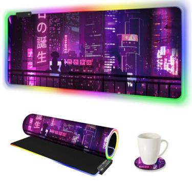 Imagem de ARTSO Mouse pad grande RGB para jogos roxo, mouse pad de LED macio estendido com 14 modos de iluminação, teclado resistente à água, base de borracha antiderrapante, tapete de mouse para computador, 90