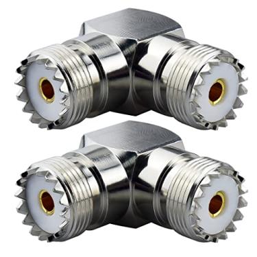 Imagem de YOTENKO Adaptador SO239 90 graus atualizado pacote com 2, adaptador de ângulo reto SO-239 UHF fêmea conector de cabo coaxial SO239 PL259 Cotovelo cobre
