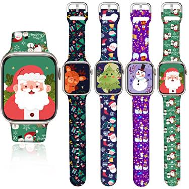 Imagem de Pulseiras de relógio de Natal para , pacote com 4 2022, atualizadas, compatível com Apple Watch 38 mm/40 mm/41 mm/42 mm/44 mm/45 mm para mulheres meninas, pulseira inteligente de substituição de silicone macio ajustável para iWatch Series 7 6 5 4 3 2 1 SE (42 mm, 44 mm e 45 mm)