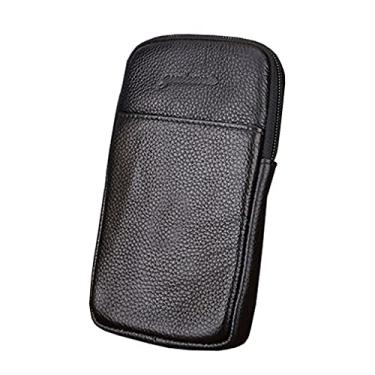 Imagem de Bolsa pequena de couro para celular com cinto para homens, viagens, acampamento, casual, alça para pochete e moedas, carteira