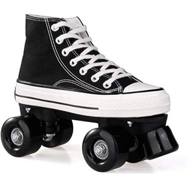 Imagem de Patins profissionais adultos quadriciclos homens/mulheres patins de duas fileiras sapatos de lona unissex (cor: preto, tamanho: 42)