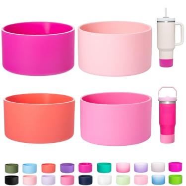 Imagem de LONPARRY Pacote com 4 botas de silicone para Stanley Cup Quencher IceFlow borracha protetor de manga inferior para copo Stanley Tumbler HydroFlask carro viagem copo fundo (cravo + rosa + vermelho