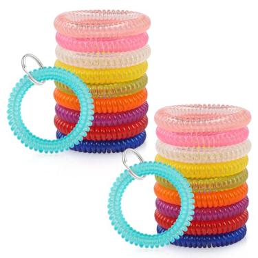 Imagem de Uniclife Chaveiro de pulso de 10 cores flexível mola espiral porta-chaves com chaveiro pulseira transparente elástica pulseira alça de pulso gravata de cabelo para crachá de identificação sauna, academia, piscina e esportes ao ar livre, 20 peças