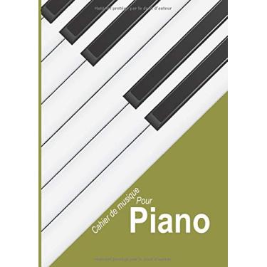 Imagem de Piano: 6 systèmes carnet de partitions - papier manuscrit 120 pages - pas de clefs - A4 Couverture piano stylisé couleur verte Olive