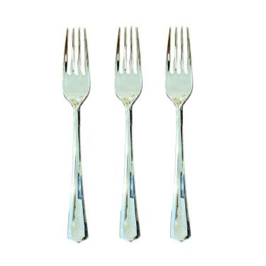 Imagem de Garfos Refeição Descartáveis Luxo Plástico Prata 18Cm- 12Un
