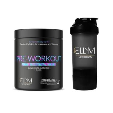 Imagem de Pré Treino Morango e Melancia + Coqueteleira Completa 500mL Preta Shakeira ELLYM NUTRITION Beta Alanina Taurina Cafeina L-Arginina