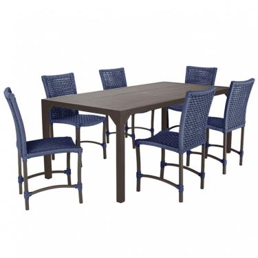 Imagem de Conjunto 6 Cadeiras Cannes Corda Náutica e Mesa Retangular Ripada 2,00m em Alumínio para Edícula, Jardim, Área, Varanda, Cozinha - Pintura Marrom