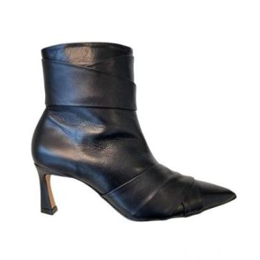 Imagem de Bota Feminina Salto Fino Alto Bico Fino em Couro Preta Social-Feminino