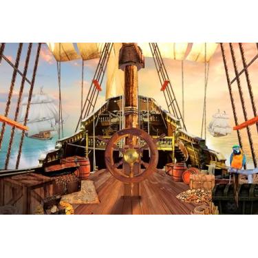 Imagem de Pano de fundo de navio pirata para fotografia mapa do tesouro náutico antigo deck de madeira crianças meninos suprimentos feliz aniversário decorações de chá de bebê banner fundo estúdio de foto adereços de cabine 30,5 x 2,5 m