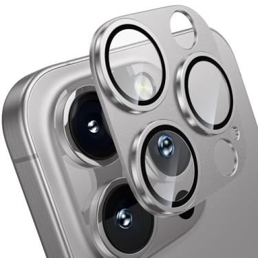 Imagem de WSKEN Protetor de lente de câmera para iPhone 16 Pro/iPhone 16 Pro Max, [à prova de estilhaçamento de grau militar] [forte adsorção] Película de vidro temperado de liga de alumínio de metal, titânio
