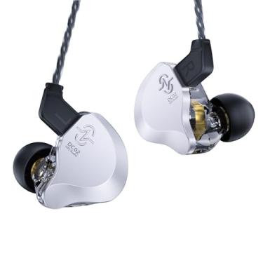 Imagem de CCZ DC02 Fones de ouvido com fio, circuitos magnéticos DD HiFi estéreo para músicos, fones de ouvido intra-auriculares para jogos, cabo IEM destacável para cantor, palco, estúdio (prata, sem microfone