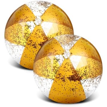 Imagem de Syhood 2 bolas de praia com glitter, bolas de praia infláveis de 40,6 cm, bolas de bilhar de confetes douradas para piscina, para adultos, lembrancinhas de festa de aniversário de verão (douradas)