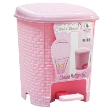 Imagem de Lixeira Bebê infantil Rattan Com Pedal e Basculante 6 litros - menino e menina (rosa)