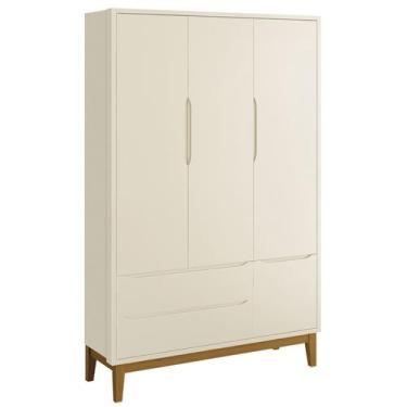 Imagem de Guarda-Roupa Retrô 3 Portas Classic New Areia Fosco com Madeira - Rell