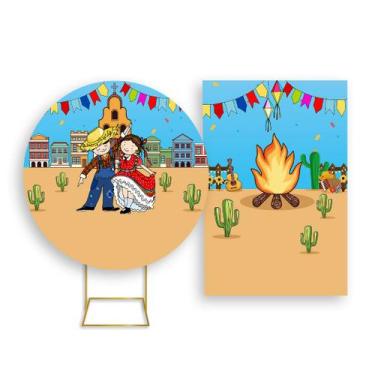 Imagem de Painel De Festa Redondo 1,50x1,50 + Painel Vertical 1,50x2,20 - Festa 