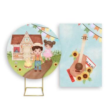 Imagem de Painel De Festa Redondo 1,50x1,50 + Painel Vertical 1,50x2,20 -  Festa