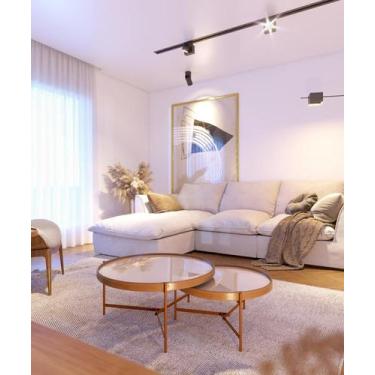 Imagem de Mesa de Centro Aqua Imcal 62011 Off White Cobre Redonda Sala