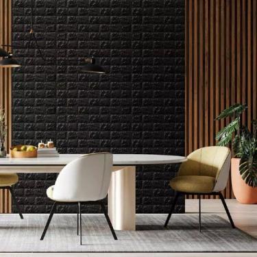 Imagem de 2 Painel 3d Placa Adesiva Papel De Parede Tijolinho Mármore Preto - Ch