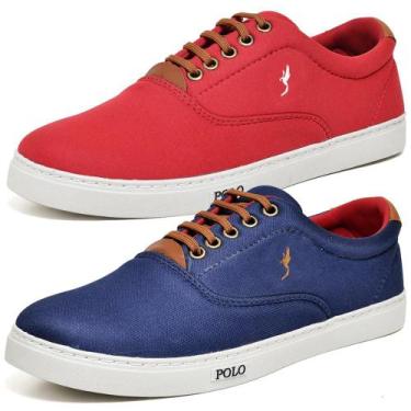 Imagem de Sapatênis Masculino Casual Confortável Lona Polo Blu Kit 2, 42, Vermel