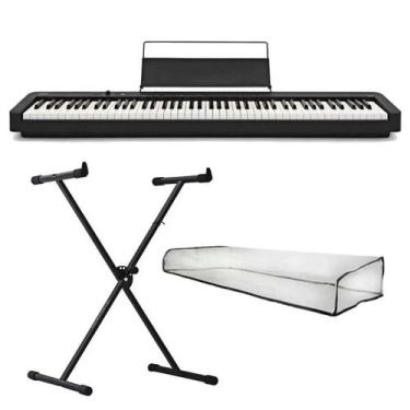 Imagem de Kit Piano Digital Casio CDP-S110 Bk 88 Teclas + Capa Transparente + Su