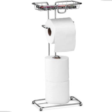 Imagem de Porta Papel Higiênico Dispenser Porta Celular Banheiro Lavabo Decoração Cromado