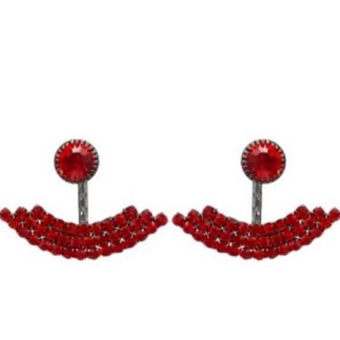 Imagem de Brinco Strass Vermelho earf cuf Banhado no Rodio Negro - Mixfolheados