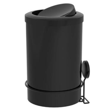 Imagem de Lixeira Redonda Basculante 8 Litros com Suporte - Preto - Future