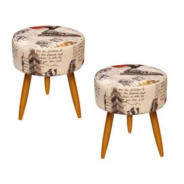 Imagem de Kit 02 Puffs Banqueta Redondo Classic Suede Estampado Paris Vermelho P