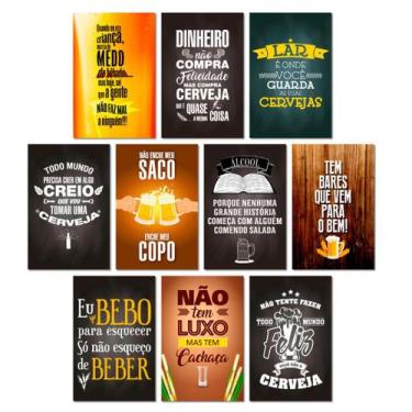Imagem de Kit Placas Decorativas Cervejas Frases Mdf 10 pçs 20x13 cm - Art Print